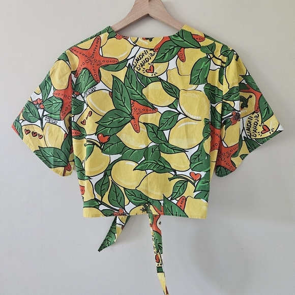 Alessandro Enriquez Lemon Print Short Sleeve Front Tie Blouse IT 42 - Picture 8 of 9